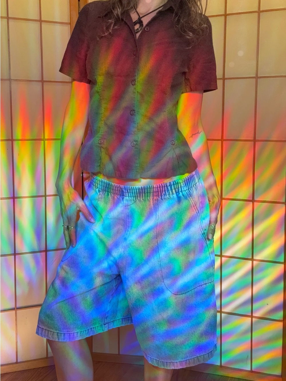Vintage Season Ticket Light Wash Distressed Baggy Denim Jorts High Waist Long M - Picture 4 of 14